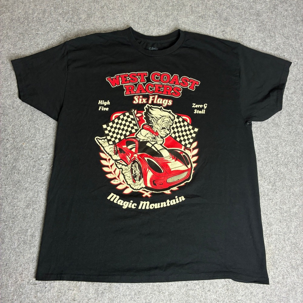 Six Flags Magic Mountain West Coast Racers Mens Black Graphic T-Shirt XL